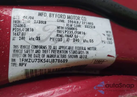 2004 Ford Explorer Nbx/Xlt z USA, uszkodzony, nr VIN 1FMZU73K54UB78689